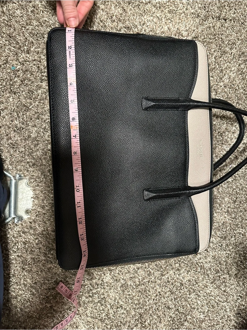 kate spade Black and Cream Pebbled Leather Laptop Tote